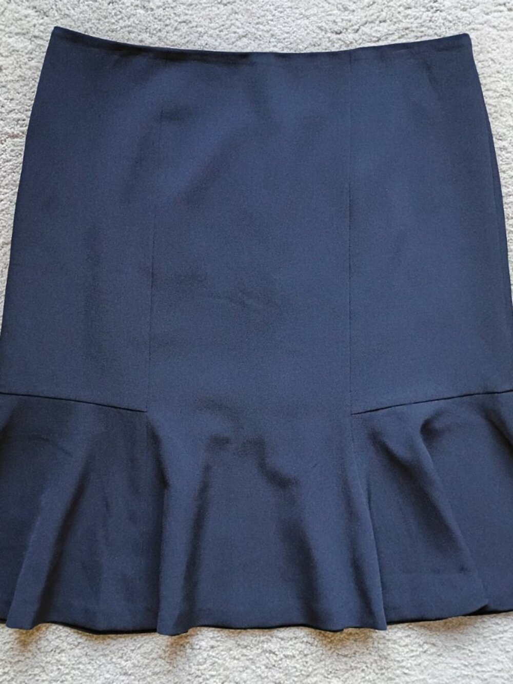 Kasper Black Flare Trumpet Skirt Size 12 Large Flounce Hem Stretch Knee Length